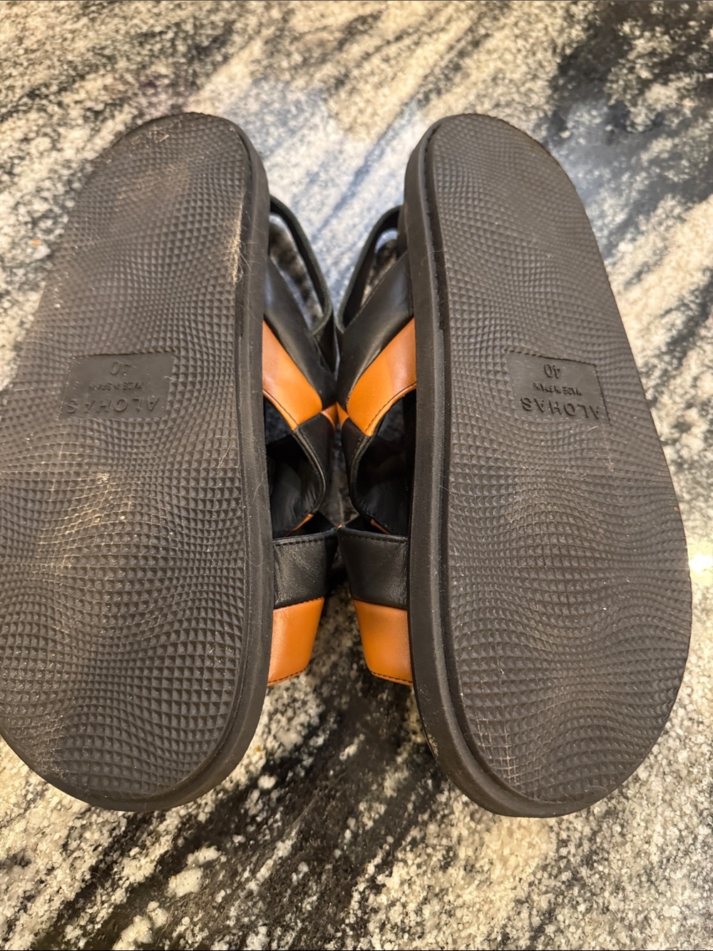ALOHAS Black and Tan Woven Leather Slingback Sandals - Picture 7 of 13